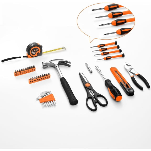 TYHREF-39 Piece Household Tool Set General Repair Small Hand Tool Kit Basic Home Tool Set in Toolbox Storage Case for Home Garage Office College Dormitory Use, Orange