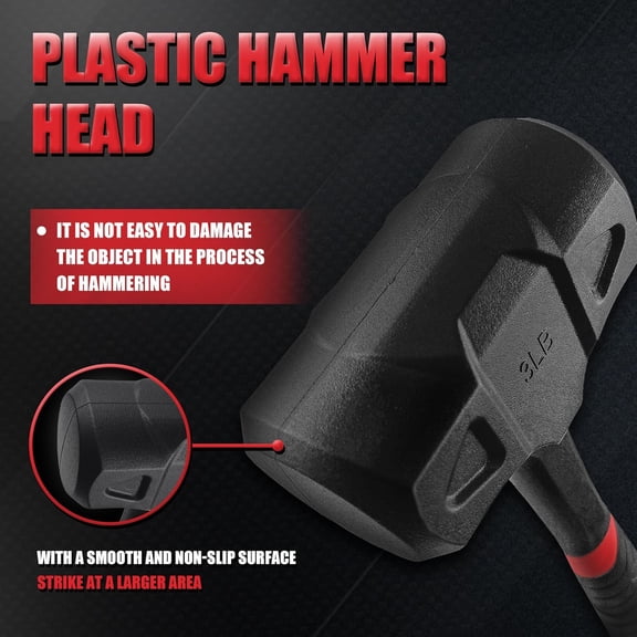 TYHREF-3LB (48oz) Dead Blow Hammer, Heavy Duty One-Piece Forged Carbon Steel Construction, Steel Ball-Filled Head, Anti-Vibration Rubber Grip, Spark and Rebound Resistant, Ideal for DIY, Automotive
