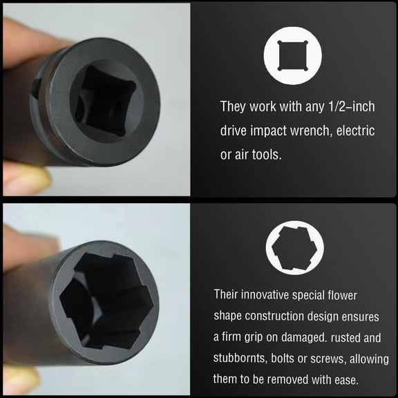 TYHREF-3PCS Twist Lug Nut Socket Set - 1/2 inch Drive Damaged Wheel Nut Lock Remover Extractor - Rusted & Stubborn Locking wheelNut Removal Tool Kit with Metric 17mm 19mm 21mm Sockets