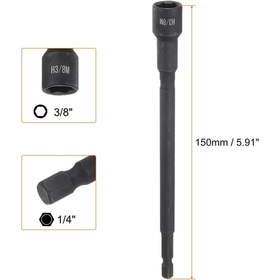 TYHREF-3Pcs Magnetic Nut Driver 3/8" x 1/4" Long Quick Change Hex Shank Magnetic SAE Nut Driver CRV Steel for Impact Drive Nuts Bolts Driver Bit Set for Drill