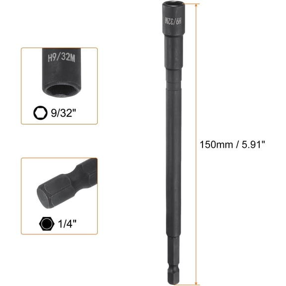 TYHREF-3Pcs Magnetic Nut Driver 9/32" x 1/4" Long Quick Change Hex Shank Magnetic SAE Nut Driver CRV Steel for Impact Drive Nuts Bolts Driver Bit Set for Drill