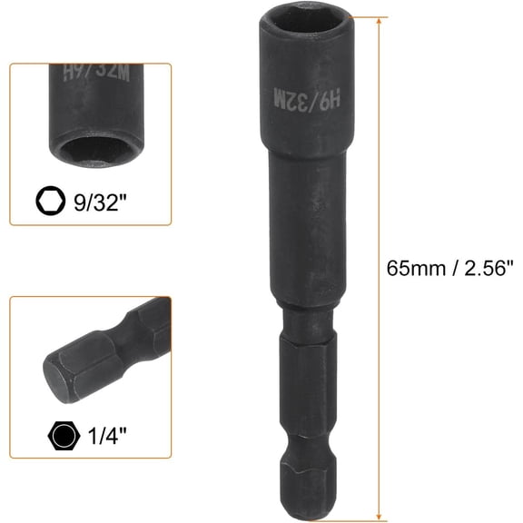 TYHREF-3Pcs Magnetic Nut Driver 9/32" x 1/4" Quick Change Hex Shank Magnetic SAE Nut Driver CRV Steel for Impact Drive Nuts Bolts Driver Bit Set for Drill