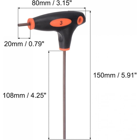 TYHREF-3mm Hex Key T-Handle Dual End Wrench Spanner, Metric S2 Steel 2 Pcs