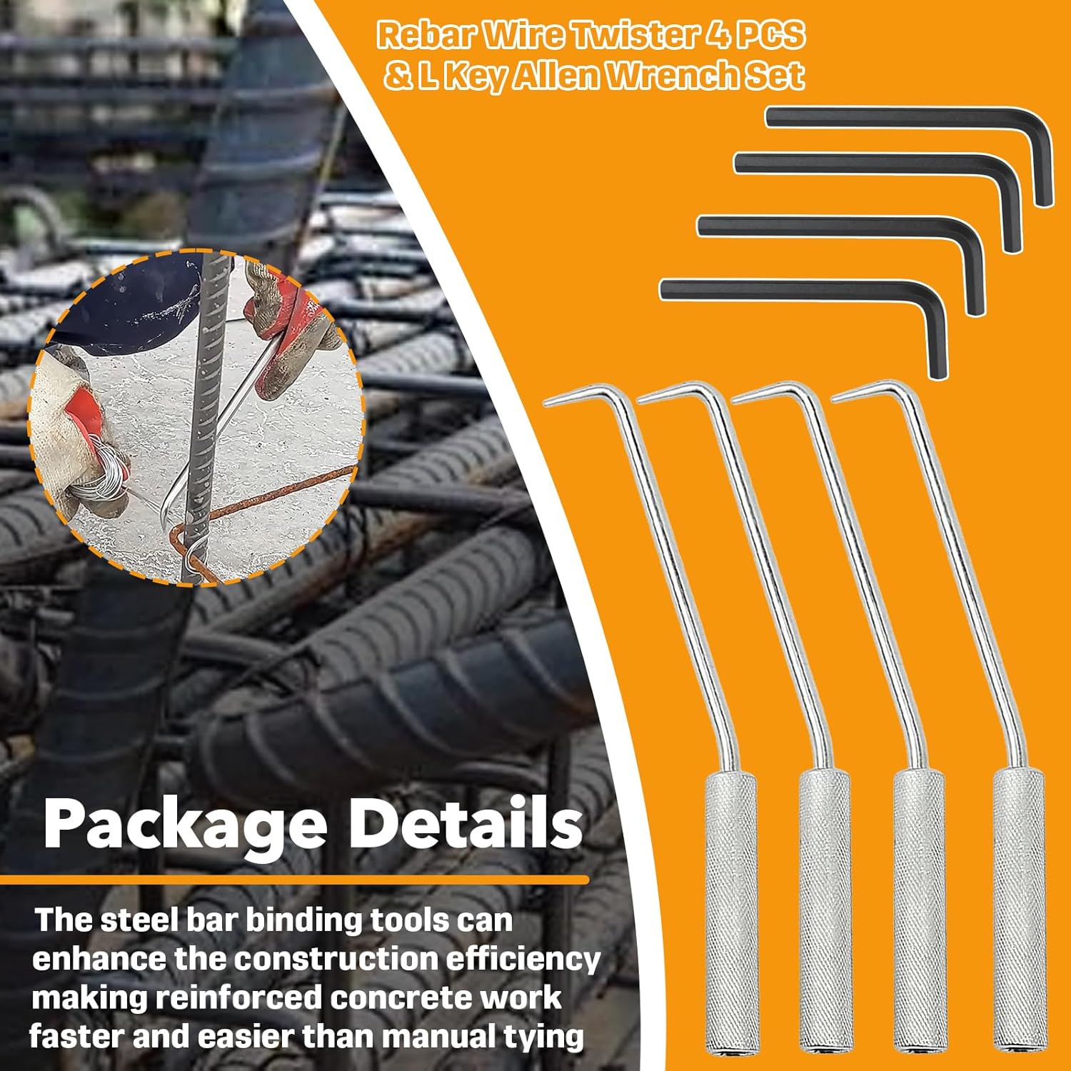 Twisting Key TYHREF-4 PCS Rebar Wire Twister & 4 PCS L Key Allen Wrench, Concrete ...
