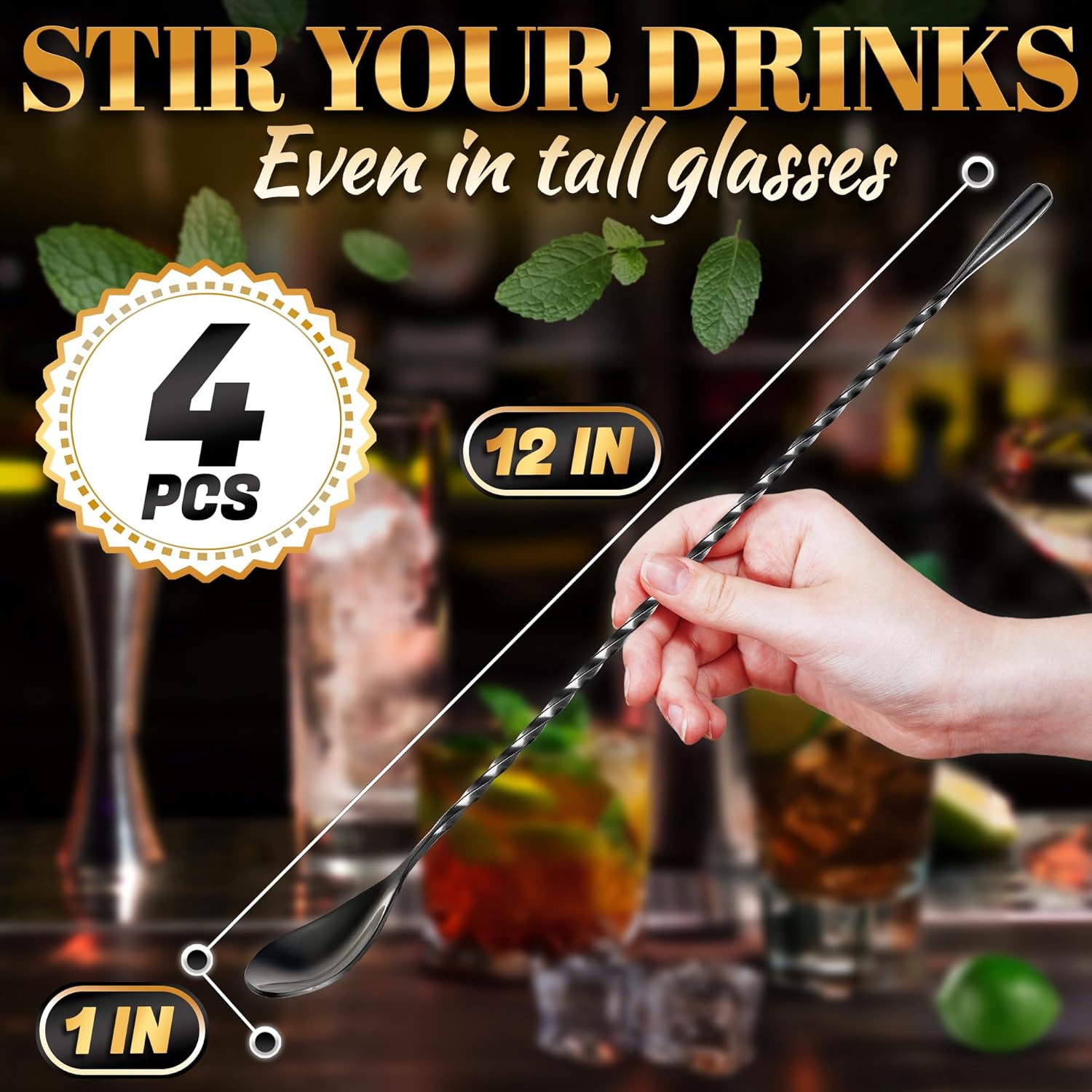 TYHREF-4 Pcs Bar Spoon Cocktail Mixing Spoon Set \u2013 12
