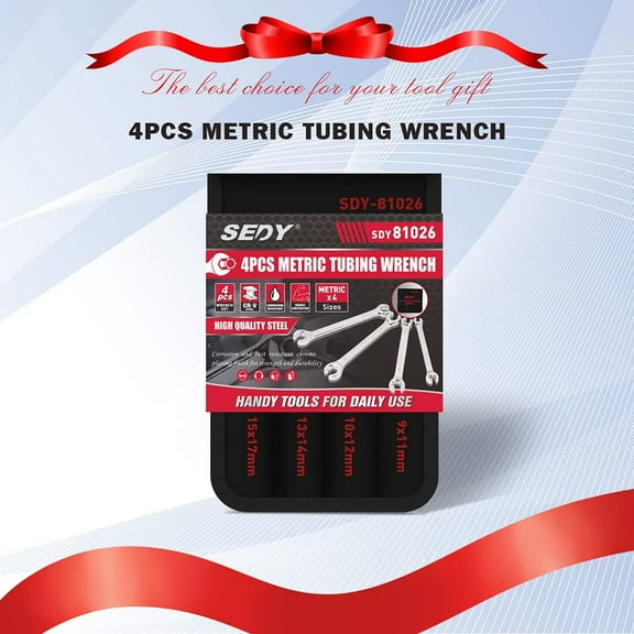 TYHREF-4-Piece Flare Nut Wrench Set, Offset End Spanner Metric 9 10 11 12 13 14 15 17mm, CR-V Steel Storage Pouch Repair and Remove Nuts on Fuel Tube Hose Transmission Line