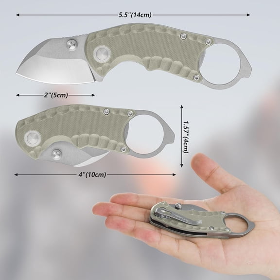 TYHREF-4" Small Folding Pocket Knife, Lightweight Utility Knife, Desert Tan G10 Handle, EDC Pocket Knife with 8Cr13MoV Steel Blade, Carry Pocket Clip, Bottle Opener and Flat Head Screwdriver, Liner L