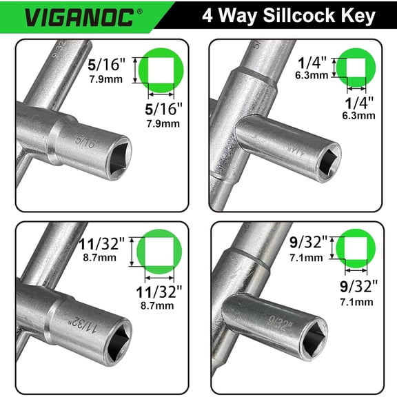 TYHREF-4 Way Sillcock Key, 1/4", 9/32", 5/16", 11/32", Utility Key for Most Sillcock, Stopcock, Water Spigots, Wall-hydrant and Control Cabinet 2-Pack
