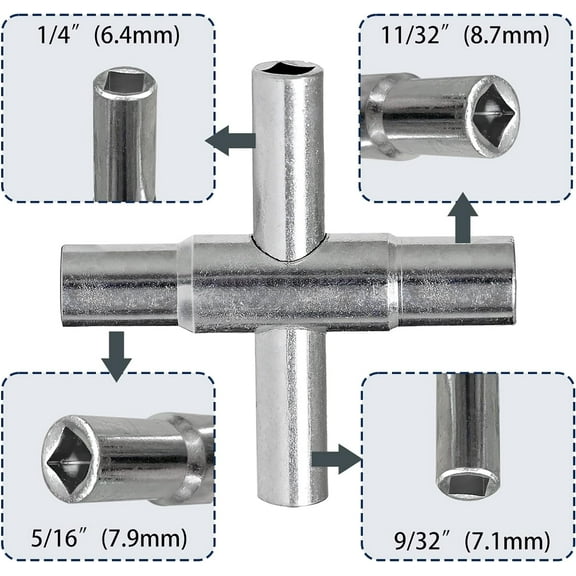 TYHREF-4 Way Sillcock Key Wrench Set, 1/4", 9/32", 5/16", 11/32" Water Utility Key for Faucet, Spigots and Most Valves, 4 Pack
