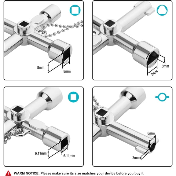 TYHREF-4 Way Sillcock Key with Bit, Multi-functional Water Key, Cross Key, 1-Pack, for Valve, Faucet, and Spigots