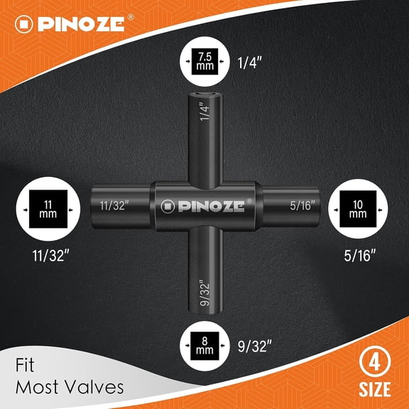 TYHREF-4 Way Sillcock Water Key, 1/4", 9/32", 5/16", 11/32", 2-Pack Steel Multi-Function Utility Key for Sillcocks Faucets Valves Spigots, Silver & Black