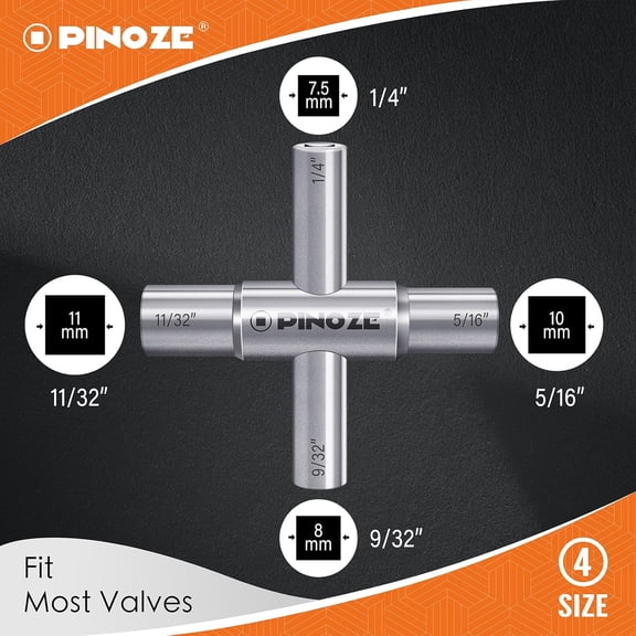 TYHREF-4 Way Sillcock Water Key, 1/4", 9/32", 5/16", 11/32", 2-Pack Steel Multi-Function Utility Key for Sillcocks Faucets Valves Spigots, Silver