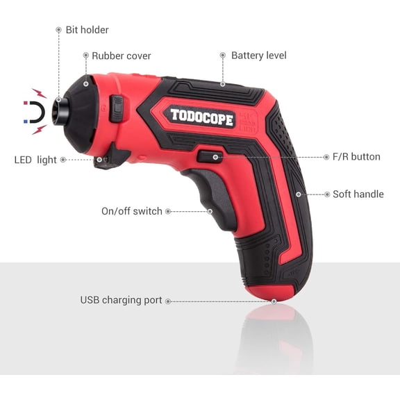 TYHREF-4 in 1 Electric Screwdriver Cordless, 4V MAX 1500mAh Li-ion Cordless Screwdriver Rechargeable, with 4 Multi-function Attachment and Charger
