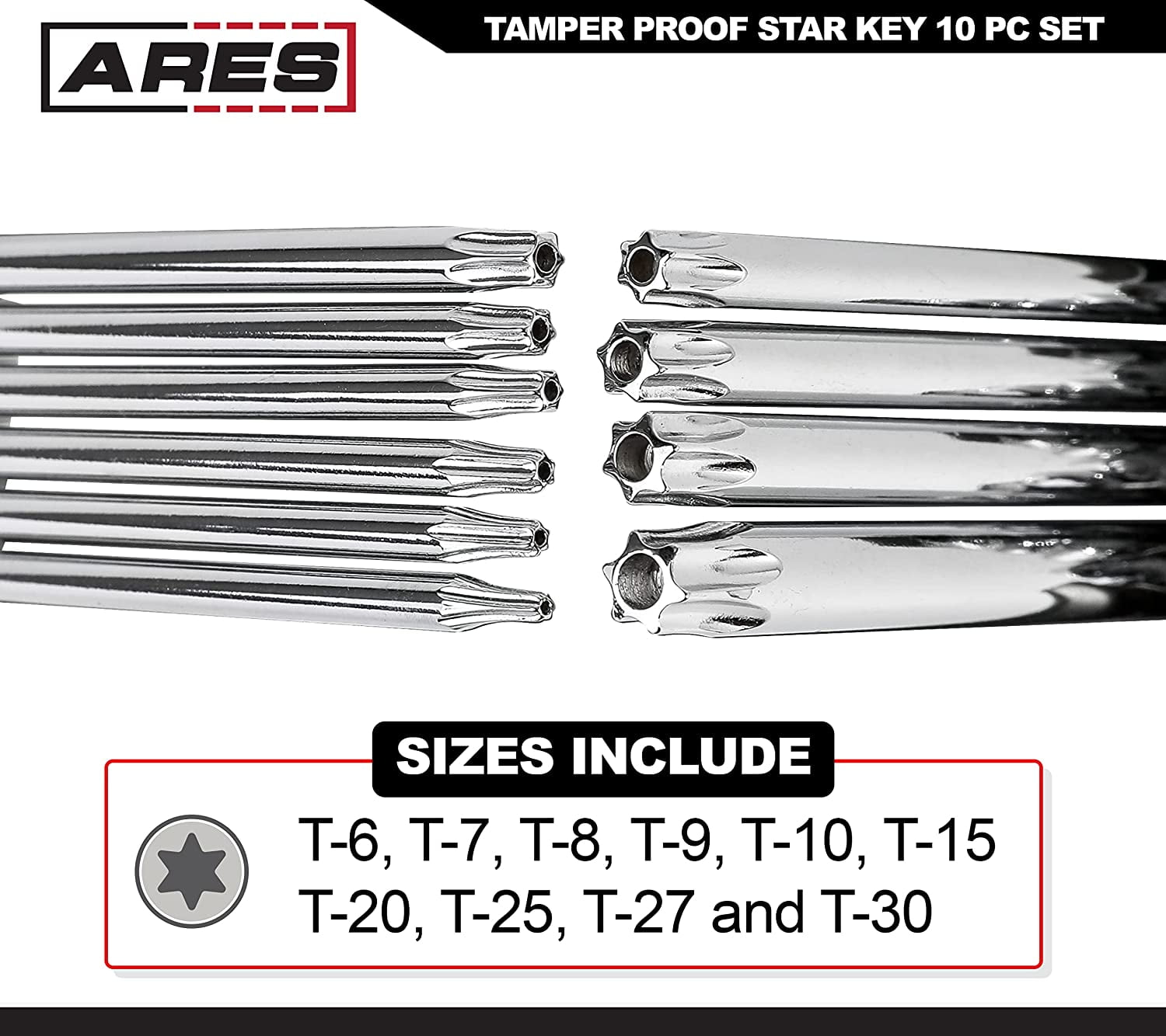 TYHREF-44000-10-Piece Tamper-Proof Folding Star Key Set - Sizes Include ...