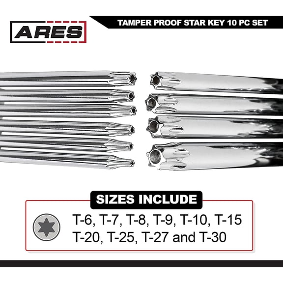 TYHREF-44000-10-Piece Tamper-Proof Folding Star Key Set - Sizes Include T-6 to T-30 - Corrosion-Resistant CR-V Steel Construction