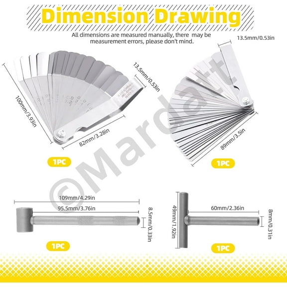 TYHREF-4Pcs Motorcycle Engine Valve Adjustment Tool Kit Includes Straight and Bent Feeler Gauges Square Hexagonal Hole Tool and T Type Spanner, Engine Valve Screw Repair Wrench & Feeler Gauge
