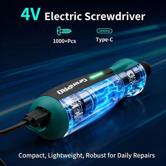 TYHREF-4V Electric Screwdriver, Rechargeable Cordless Screwdriver Set with 10 Magnetic Bits, LED Light, Left/Right Rotation, USB Charging Cable, Ideal for Home Repairs