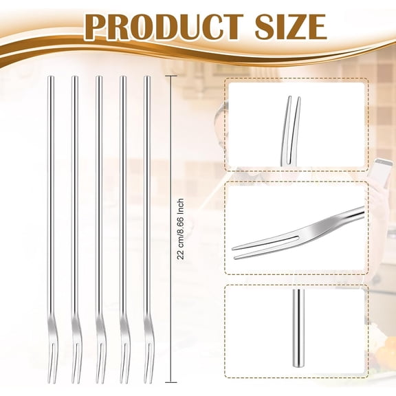 TYHREF-5 Pcs Pickle Fork, 8.66 Inches Long Handle Olive Fork 304 Stainless Steel Pickle Picker Grabber Tool for Jar Cocktail Dessert Fruit, 2 Prong(Silver)