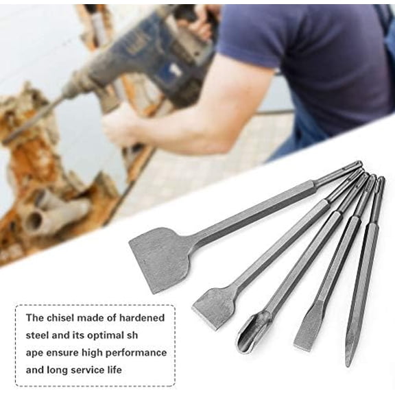 TYHREF-5 Piece Wood Chisel Set for SDS Plus Bits, Tile Grooving Scraping Flat Point Scaling Chisels Hammer Drill Tool Set