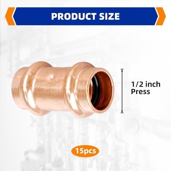 TYHREF-( 5 pack)1/2" Propress Copper Fittings, 1/2 Inch Press Coupling With Stop For Copper Tube Connection,UPC,NSF/ANSI61 Certified.