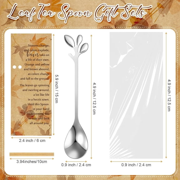 TYHREF-50 Sets Thanksgiving Tea Party Favors Tea Spoons Fall Leaf Coffee Dessert Spoons Bulk Autumn Harvest Bridal Shower Favor Wedding Thank You Gifts for Coworkers Guest (Silver)