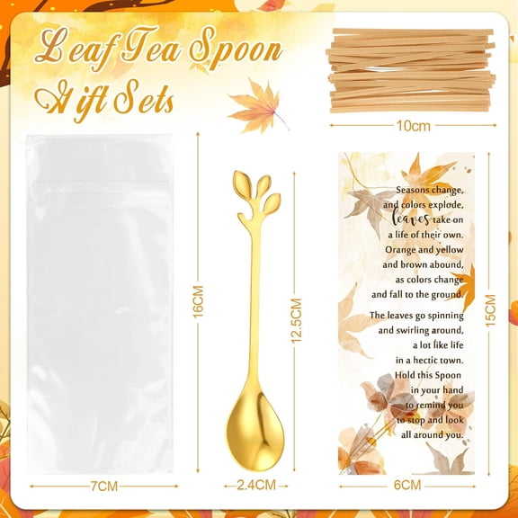 TYHREF-50 Sets Thanksgiving Tea Party Favors Tea Spoons Fall Leaf Coffee Dessert Spoons Bulk Autumn Harvest Bridal Shower Favor Wedding Thank You Gifts for Coworkers Guest (Gold)