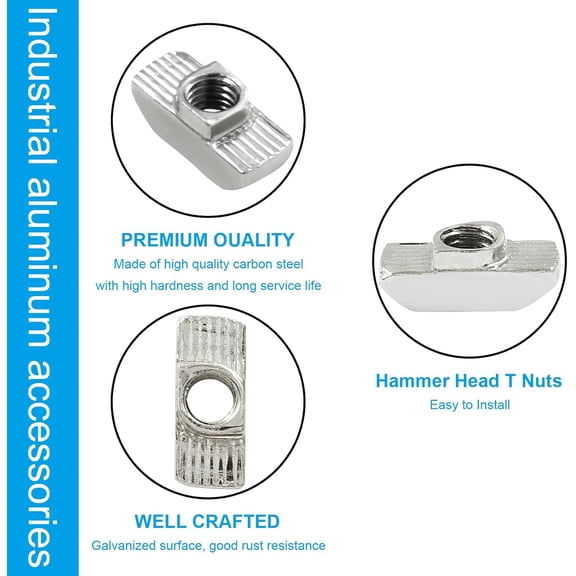TYHREF-50Pcs 4040 Series T Nuts Carbon Steel,M6 T Slot Nut Hammer Head Fastener Nut Assortment for Aluminum Profile