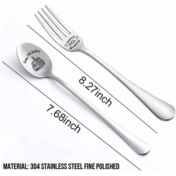 TYHREF-50th Birthday Gifts for Mom Dad Birthday Fork Spoon for Husband Wife 50 Years Old Birthday Gift for Uncle Aunt Engraved Spoons for Grandma Grandpa 50 Yrs Old Birthday Presents for Women Men