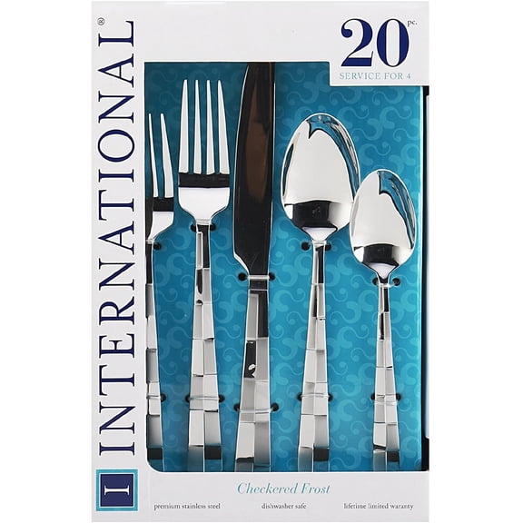 TYHREF-5108515 Checkered Frost Stainless Steel Flatware, 20-Piece Set, Service for 4