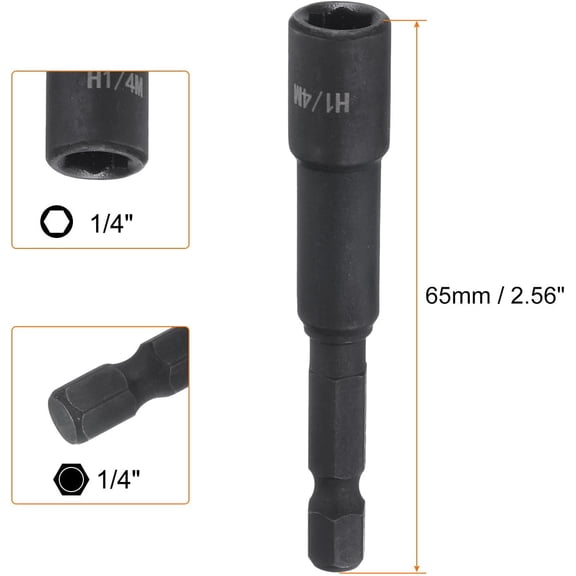 TYHREF-5Pcs Magnetic Nut Driver 1/4" x 1/4" Quick Change Hex Shank Magnetic SAE Nut Driver CRV Steel for Impact Drive Nuts Bolts Driver Bit Set for Drill