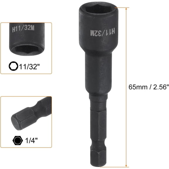 TYHREF-5Pcs Magnetic Nut Driver 11/32" x 1/4" Quick Change Hex Shank Magnetic SAE Nut Driver CRV Steel for Impact Drive Nuts Bolts Driver Bit Set for Drill