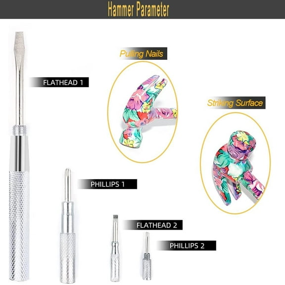 TYHREF-6 in 1 Metal Hammer & Screwdriver Multitool Set with Anti-Slip Grip Handle Slotted/Flat Head Phillips Screwdriver Nail Puller and Claw Hammer (Red)