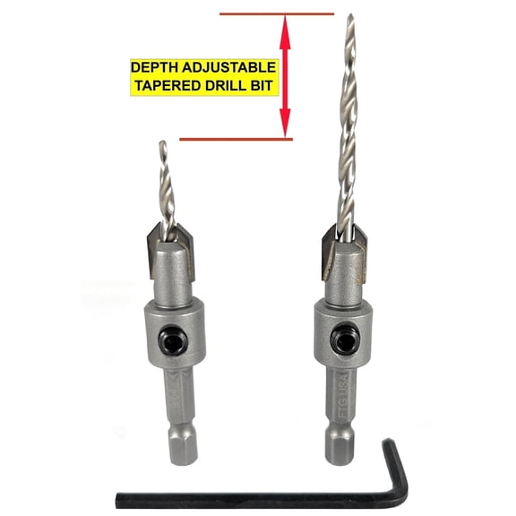 TYHREF-#6 (9/64") Tungsten Carbide Tipped Countersink Drill Bit with Tapered Drill Bit, 1/4 Inch Quick Change Hex Shank and Allen Wrench