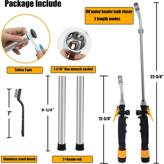 TYHREF-6 Pack RV Water Heater Anode Rod with Flush Wand Hex Wrench Socket Set, 2Pcs 9.25"L x 3/4"NPT Thread Magnesium Rods for Suburban, Mor-Flo, RV Water Heater Flush Wand for Cleaning Water Heater
