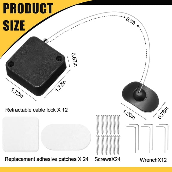 TYHREF-6 Pcs 6.5 ft Retractable Security Cable Lock with Double Sided Adhesive and Screws TV Remote Control Tether Cord Leash Anti Lost Rope Security Lanyard Lock for TV Tablets Showroom