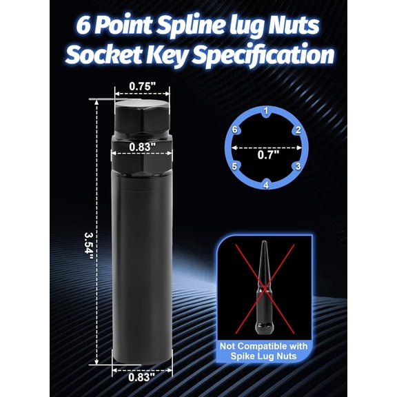 TYHREF-6 Point Spline Lug Nuts Key Tuner Socket Tool 2 pcs Compatible with 3/4 (19mm) and 13/16 (21mm) Hex Socket Wrench, 6 Spline Socket Key Black for 1/2 inch 12x1.5 12x1.25 Lug Nut