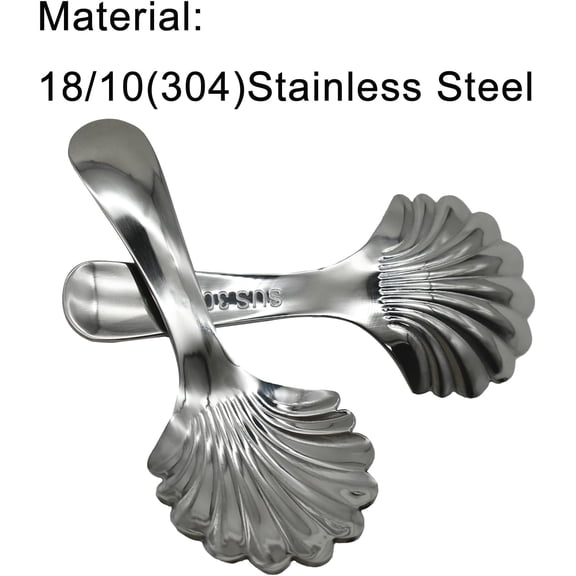 TYHREF-6Pcs Shell Shape Spoons 18/10(304) Stainless Steel Short Handle Soup Spoon 3.8inch Scalloped Sugar Spoon for Condiments Dessert Tea Coffee Powder Canister