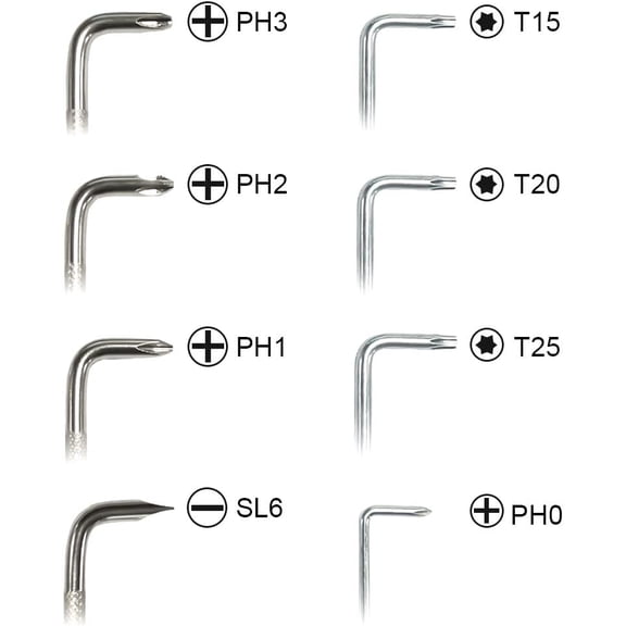 TYHREF-7 PCS Right Angle Screwdriver, Ph3/Ph2/Ph1/Ph0/T25/T20/T15 Offset Screwdrivers Set, Flat Head 90 Degree Screw Driver, Angled Phillips Head Screwdriver Bent Low Profile