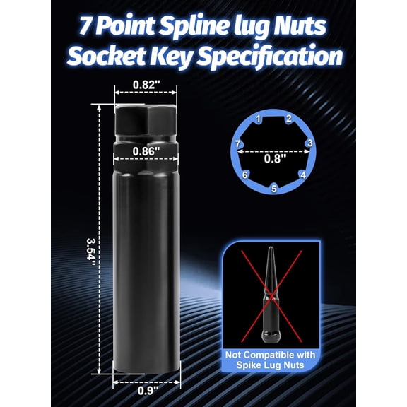 TYHREF-7 Point Spline Lug Nuts Tuner Socket Key Tool 2pcs Compatible with 13/16inch(21mm) and 7/8inch(22mm) Hex Socket Wrench7 Spline Socket Key Black for 14x1.5, 14x2.0, 9/16inch Lug Nut