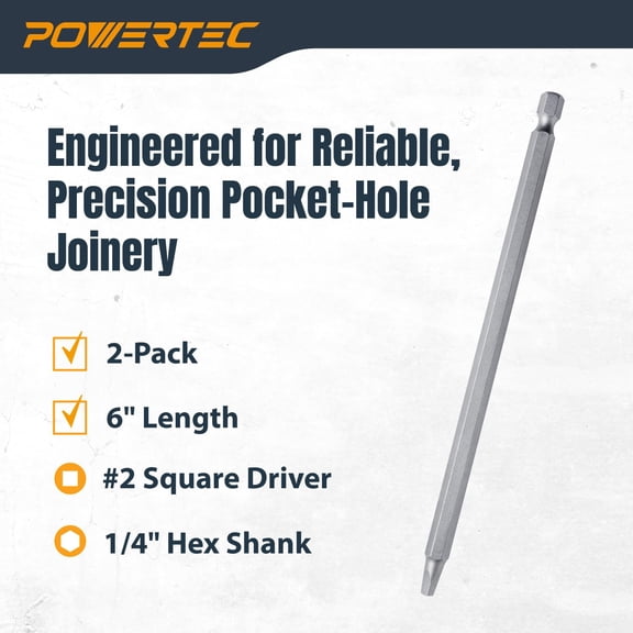 TYHREF-72259 6 Inch Square Driver Bit Set - #2 Square Head, 1/4" Hex Shank, for Woodworking & Construction (2 Pack)