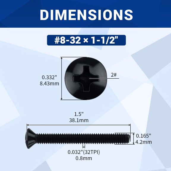 TYHREF-#8-32 x 1-1/2" Stainless Oval Head Machine Screws (50 pcs), 18-8 (304) Stainless Steel Phillips Drive Oval Head, Full Thread, Black Coated, (Screwdriver Bit Included)