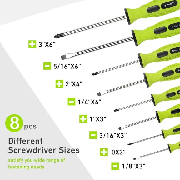 TYHREF-8-Piece Magnetic Screwdrivers Set with 4 Phillips and 4 Slotted Tips, Precision Screwdriver Repair Tool Kit, Green