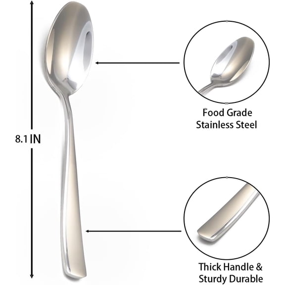 TYHREF-8-Piece Spoons Set, 8.1 Inch Stainless Steel Dinner Spoon, Tablespoon, Silverware Spoons for Home,Kitchen or Restaurant, Dishwasher Safe