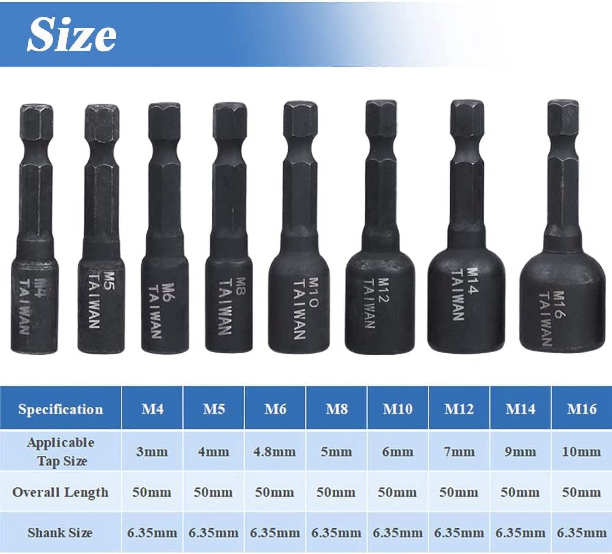 TYHREF-8Pcs Machine Tap Socket Wrench Set,1/4" Hex Shank Air ...
