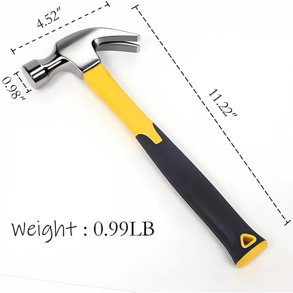 TYHREF-8oz Claw Hammer,Reinforce,Polished,Shock-Proof Plastic Handle.