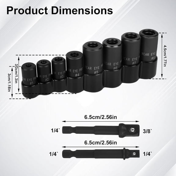 TYHREF-8pcs 70500 Tap Socket Set, with 2 Extension Rod & 1 Storage Cover 3 Sizes Faucet Thread Socket Set for 1/4" & 3/8" Drive External Metric Tap Adapter Ideal for Wrench Use