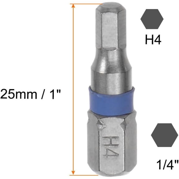 TYHREF-8pcs H4 Hex Screwdriver Bit 4mm 1/4" Hex Shank 1" Length S2 Steel Magnetic Power Drill Bits
