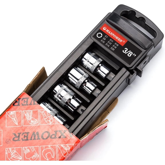 TYHREF-9-Piece 3/8 Inch E-Torx Star Socket Set - E7, E8, E10, E11, E12, E14, E16, E18, E20