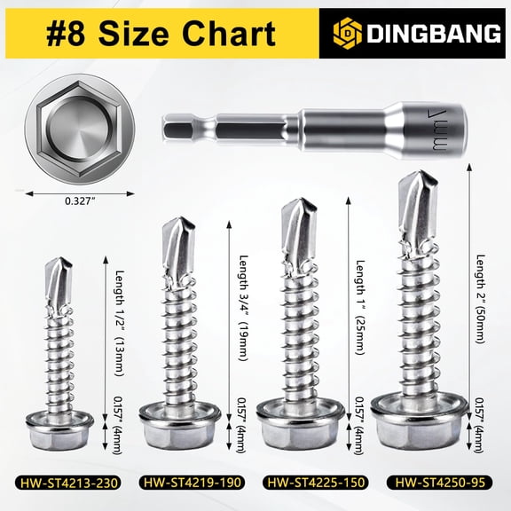 TYHREF-95 Pcs (#82"/4.2 * 50) 410 Stainless Steel Hex Head Self Tapping Screws for Metal,Hex Washer Head Self Tapping Sheet Metal Screws Assortment Kit with Screw Driver Bit