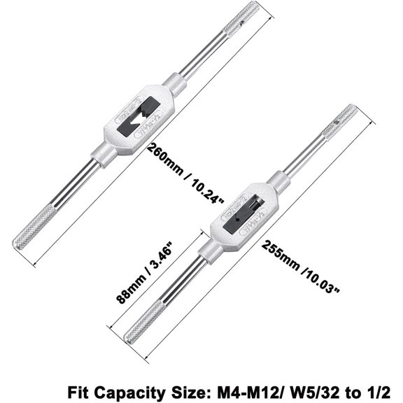 TYHREF-Adjustable Tap Wrench Handle, M4-M12 (Mertic) / 5/32" - 1/2" (UNC/UNF) Taps, Chrome Plated
